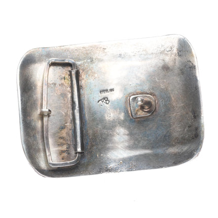 crude vintage southwestern sterling silver belt buckle awesome Nevada Turquoise