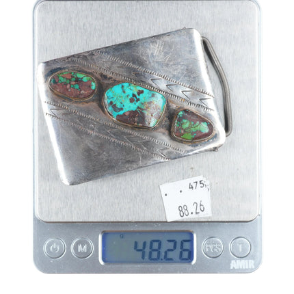 crude c1950's Navajo sterling silver 3 stone turquoise belt buckle