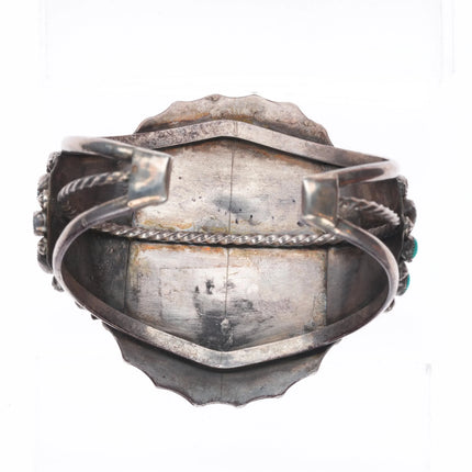 6.5" c1950 Vintage natural turquoise Zuni sterling silver cluster cuff bracelet