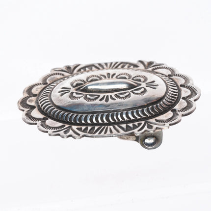 Vintage Navajo sterling silver deep stamped concho belt buckle