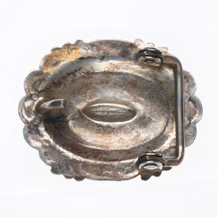 Vintage Navajo sterling silver deep stamped concho belt buckle