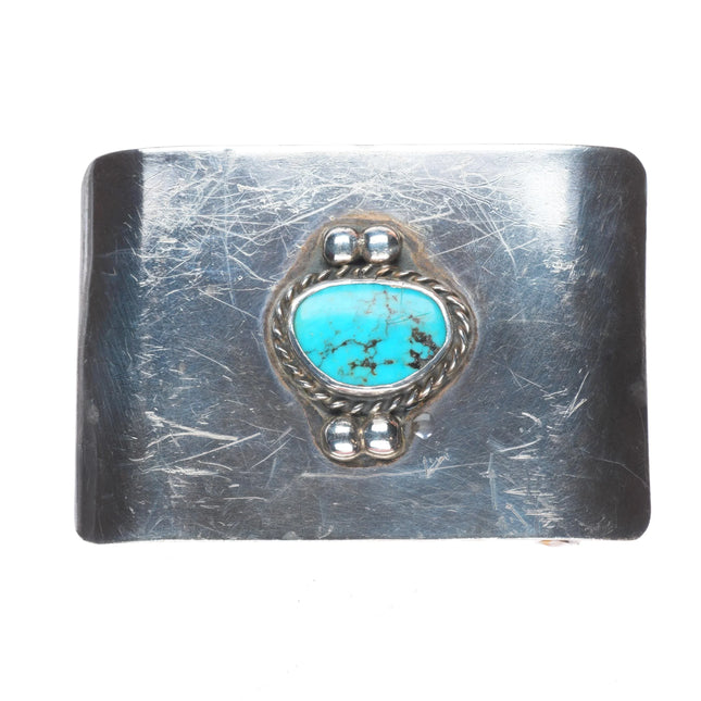 Vintage modernist sterling silver belt buckle with turquoise