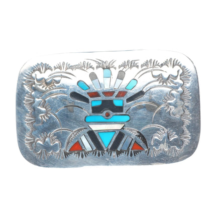 Benjamin Becenti Navajo sterling silver channel inlay Kachina belt buckle