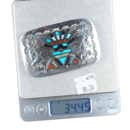 Benjamin Becenti Navajo sterling silver channel inlay Kachina belt buckle