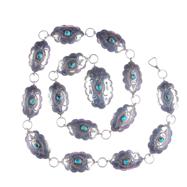 31.25" 40's-50's vintage Navajo sterling silver link concho belt/hatband