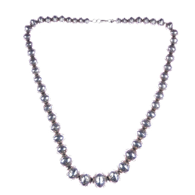 20.5" Nicely stamped vintage Navajo pearls sterling silver beaded necklace