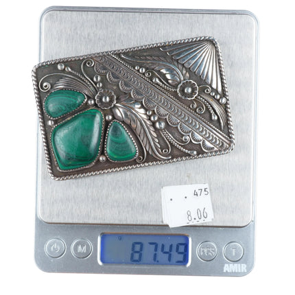Oliver Smith Navajo sterling silver, malachite vintage belt buckle