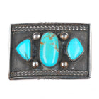 Vintage Navajo sterling silver belt buckle with three turquoise