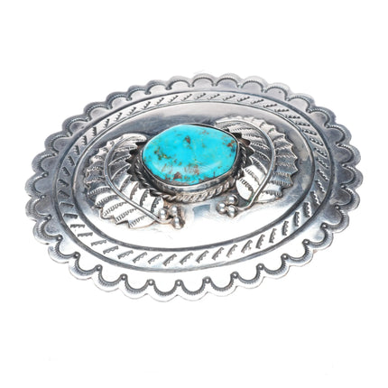 Vintage Navajo sterling silver nicely hand stamped belt buckle w/turquoise