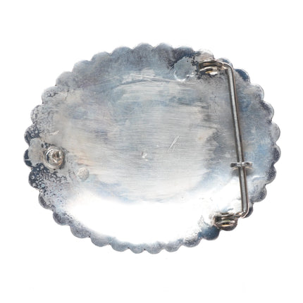 Vintage Navajo sterling silver nicely hand stamped belt buckle w/turquoise