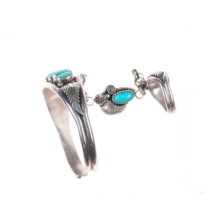 6.5"/sz5.5 ring vintage Platero Navajo sterling silver turquoise slave bracelet