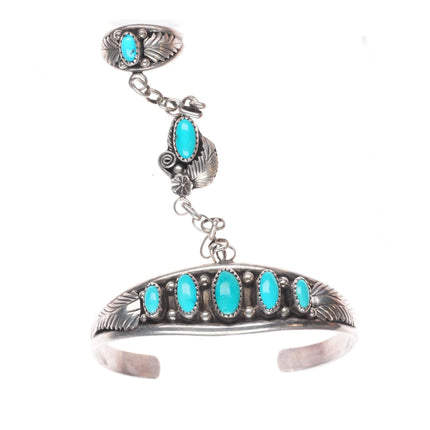 6.5"/sz5.5 ring vintage Platero Navajo sterling silver turquoise slave bracelet