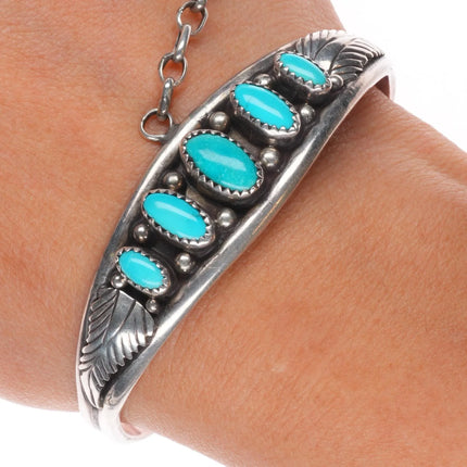 6.5"/sz5.5 ring vintage Platero Navajo sterling silver turquoise slave bracelet
