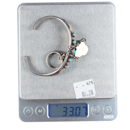 6.5"/sz5.5 ring vintage Platero Navajo sterling silver turquoise slave bracelet