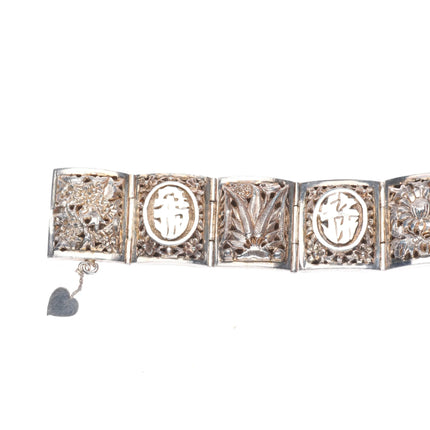 6.5" Vintage Chinese Export four seasons link bracelet sterling silver