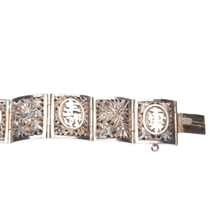 6.5" Vintage Chinese Export four seasons link bracelet sterling silver