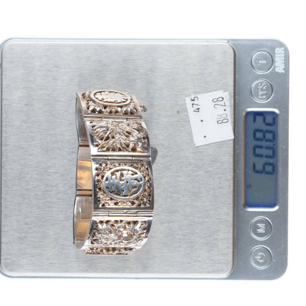 6.5" Vintage Chinese Export four seasons link bracelet sterling silver