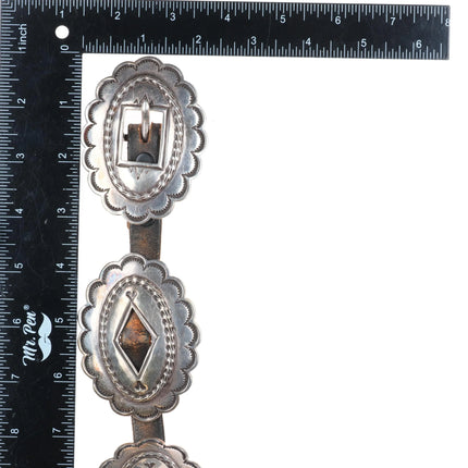 Vintage RCH Navajo first phase style sterling silver heavily stamped concho belt