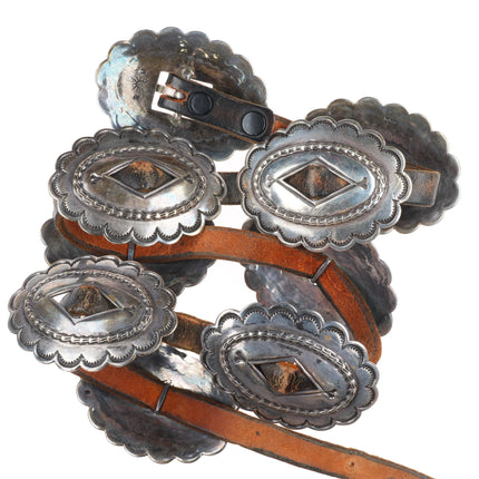 Vintage RCH Navajo first phase style sterling silver heavily stamped concho belt