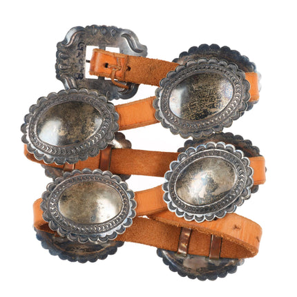 Vintage Navajo sterling silver heavily stamped concho belt