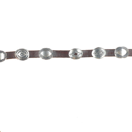 Patrick Ohlinger Coin/Sterling silver, turquoise, coral hand stamped concho belt