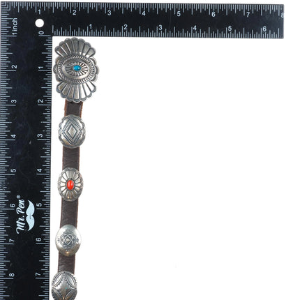 Patrick Ohlinger Coin/Sterling silver, turquoise, coral hand stamped concho belt