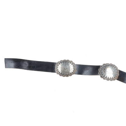 Vintage Navajo sterling silver concho hatband for cowboy hat on leather belt