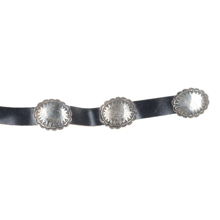 Vintage Navajo sterling silver concho hatband for cowboy hat on leather belt