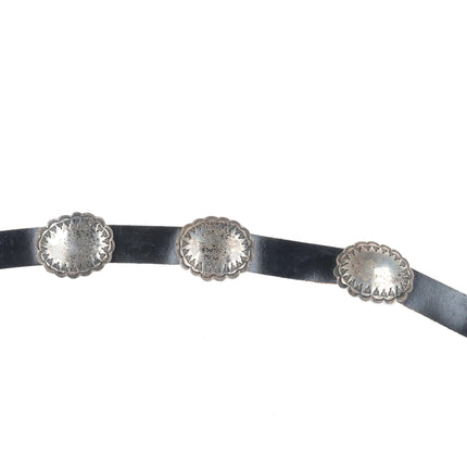 Vintage Navajo sterling silver concho hatband for cowboy hat on leather belt