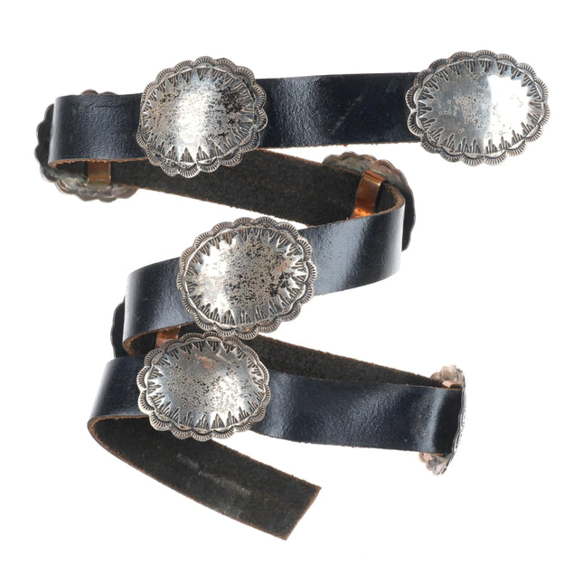 Vintage Navajo sterling silver concho hatband for cowboy hat on leather belt