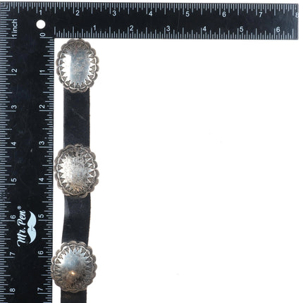 Vintage Navajo sterling silver concho hatband for cowboy hat on leather belt