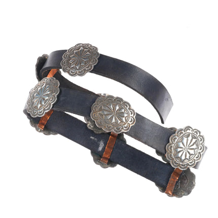 Vintage Navajo sterling silver concho hatband for cowboy hat on leather belt m