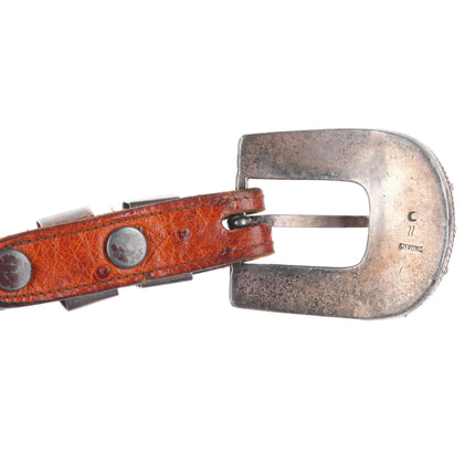 Vintage Navajo sterling silver spiderweb turquoise inlay ranger belt buckle set