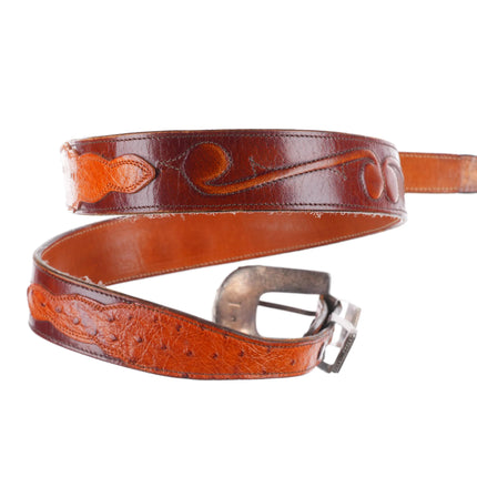 Vintage Navajo sterling silver spiderweb turquoise inlay ranger belt buckle set