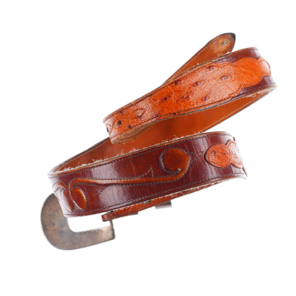 Vintage Navajo sterling silver spiderweb turquoise inlay ranger belt buckle set