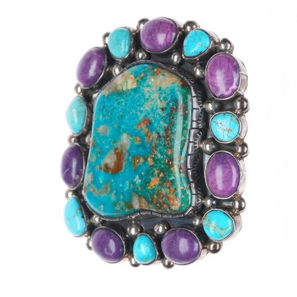 Vintage southwestern sterling silver turquoise/purple stone cluster pendant/pin