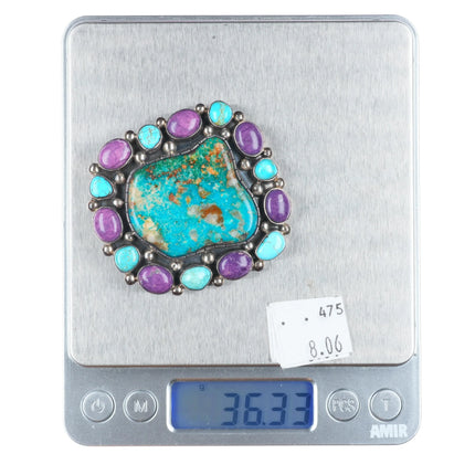 Vintage southwestern sterling silver turquoise/purple stone cluster pendant/pin