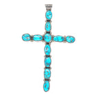 Large BM Navajo sterling silver Kingman turquoise row cross pendant