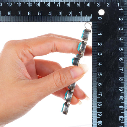 Large BM Navajo sterling silver Kingman turquoise row cross pendant