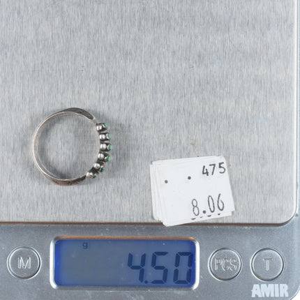 sz8.5 Janice Paloma Zuni Vintage sterling silver green turquoise row ring