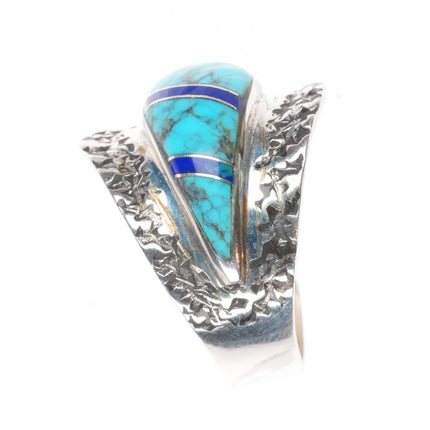 sz7 James Mason Navajo sterling silver turquoise/lapis channel inlay size 7 ring