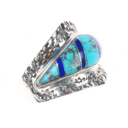 sz7 James Mason Navajo sterling silver turquoise/lapis channel inlay size 7 ring