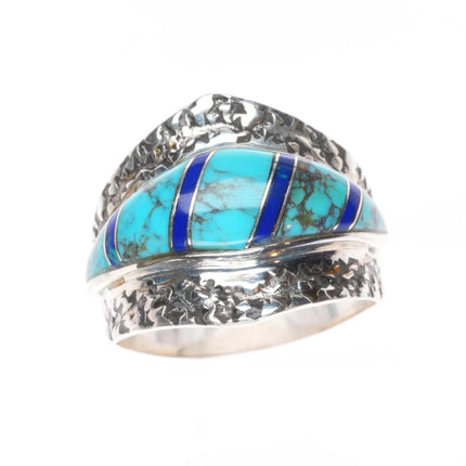 sz7 James Mason Navajo sterling silver turquoise/lapis channel inlay size 7 ring