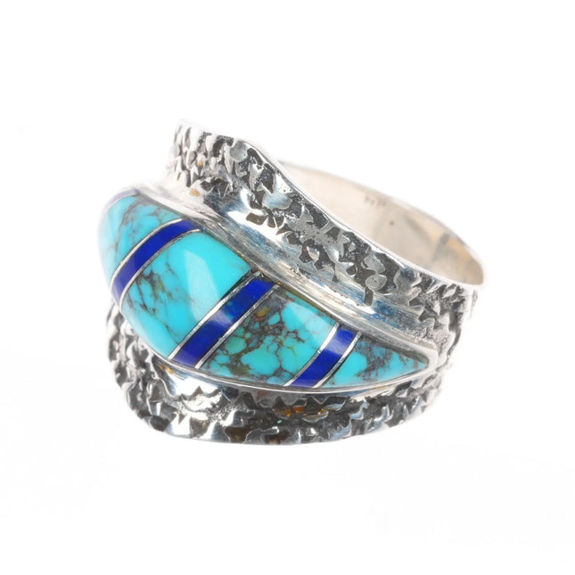 sz7 James Mason Navajo sterling silver turquoise/lapis channel inlay size 7 ring