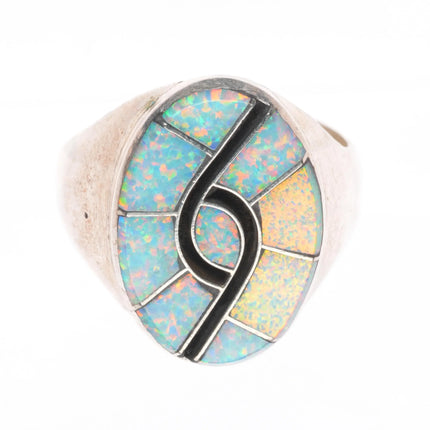 sz13 Cecil Lee Navajo sterling silver opal hummingbird inlay men's ring
