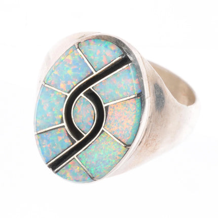 sz13 Cecil Lee Navajo sterling silver opal hummingbird inlay men's ring