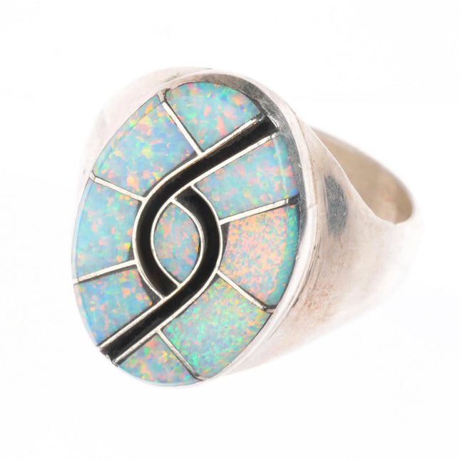 sz13 Cecil Lee Navajo sterling silver opal hummingbird inlay men's ring
