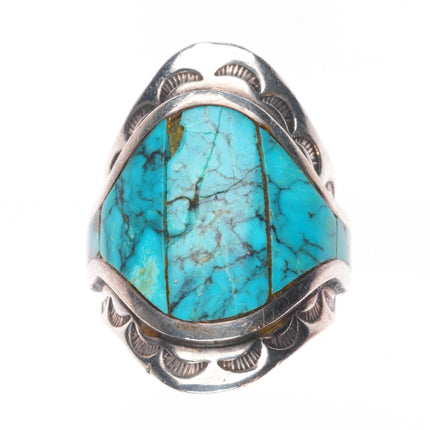 sz9 Donny & Dorothy Clark Navajo sterling silver turquoise shiel ring size 9