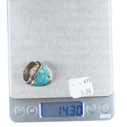 sz9 Donny & Dorothy Clark Navajo sterling silver turquoise shiel ring size 9