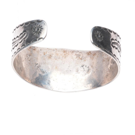 6.6" 30's-40's Navajo sterling silver turquoise cuff bracelet nice stampwork